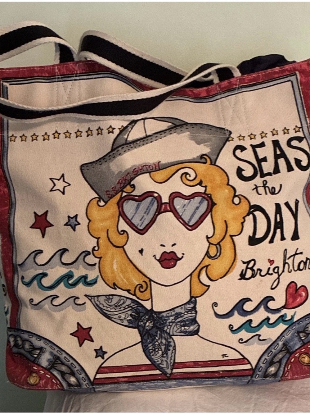 Brighton Seas The Day Graphic Tote - Red, Cream, Blue